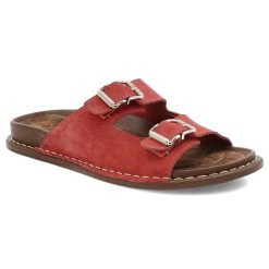 Czerwone Klapki Artiker Wygodne Obuwie Damskie. Czerwone klapki damskie Artiker, bez wzorów, z zamszu, bez obcasa, bez zapięcia. Za 259.00 zł.
