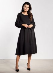 Elegancka sukienka rozkloszowana z długim rękawem czarna. Czarne sukienki damskie Infinite You, bez wzorów, z materiału, biznesowe, bez ramiączek. Za 309.00 zł.