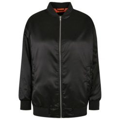 Kurtka Bomberka Damska Satynowa Oversize. Czarne kurtki damskie Urban Classics, xs, bez wzorów, z satyny, bez kaptura. Za 253.99 zł.