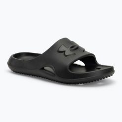 Klapki damskie Under Armour Locker V Slide black/black/black. Czarne klapki damskie Under Armour, bez wzorów, bez obcasa, bez zapięcia. Za 79.99 zł.