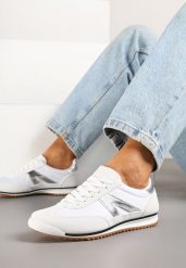 Białe Sneakersy z Geometrycznym Wzorem Clesanna. Białe obuwie sportowe damskie Born2be, z jeansu, bez zapięcia. Za 79.99 zł.