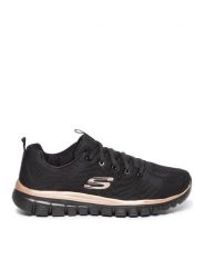 Skechers Sneakersy Get Connected 12615/BKRG Czarny. Czarne obuwie sportowe damskie Skechers, z materiału, bez zapięcia. Za 189.99 zł.