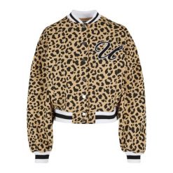 Kurtka Damska Z Nadrukiem Na Całej Powierzchni Oversized Varsity Jacket. Brązowe kurtki damskie Urban Classics, l, bez wzorów, bez kaptura. Za 253.99 zł.