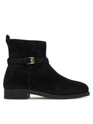 Tommy Hilfiger Botki Th Buckle Riding Suede Bootie FW0FW09047 Czarny. Czarne botki damskie Tommy Hilfiger, ze skóry, bez obcasa, na płaskiej podeszwie, bez zapięcia. Za 519.99 zł.
