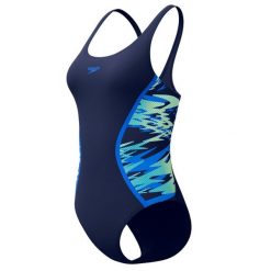 Damski kostium kąpielowy 1-częściowy Speedo Hyperboom Splice Muscleb. Niebieskie stroje jednoczęściowe Speedo, bez wzorów. Za 292.50 zł.
