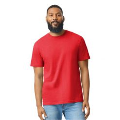 Koszulka Unisex Dla Dorosłych Softstyle CVC. Czerwone bluzki damskie GILDAN, xl, bez wzorów, sportowe, bez kołnierzyka, bez ramiączek. Za 34.99 zł.
