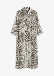 Długa bluzka szyfonowa. Brązowe bluzki damskie bonprix, bez wzorów, z szyfonu, eleganckie, bez kołnierzyka, bez ramiączek. Za 144.99 zł.