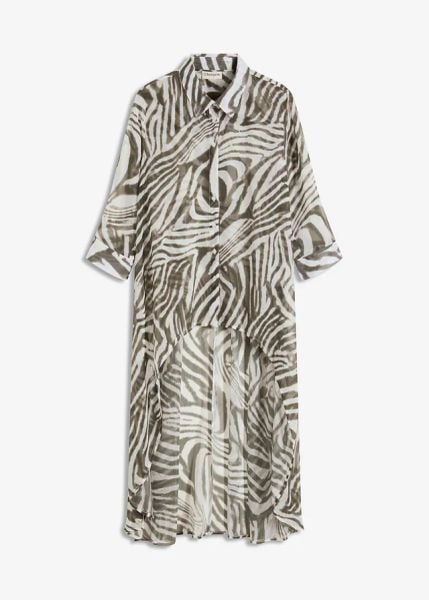 Długa bluzka szyfonowa. Brązowe bluzki damskie bonprix, bez wzorów, z szyfonu, eleganckie, bez kołnierzyka, bez ramiączek. Za 144.99 zł.