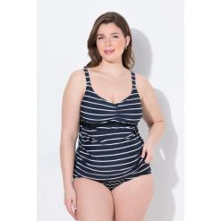 Damskie tankini Bellieva góra bez miękkich miseczek prążki. Niebieskie bikini Ulla Popken, bez wzorów, z elastanu. Za 179.99 zł.