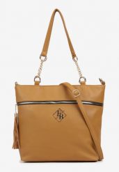 Brązowa Torebka Typu Shopper z Ozdobnymi Rączkami i Paskiem na Ramię Idaloriela. Brązowe shopper bag Renee, bez wzorów, z jeansu, na ramię, bez dodatków. Za 99.99 zł.