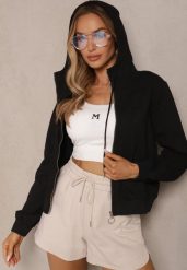 Czarna Bluza Rozsuwana z Kapturem i Kieszeniami Ulosanea. Czarne bluzy damskie Renee, l, bez wzorów, z kapturem. Za 59.99 zł.