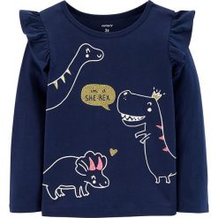 Koszulka w kolorze granatowym. Niebieskie koszulki i t-shirty dziewczęce Carter's, z bawełny, z okrągłym kołnierzem, z długim rękawem. W wyprzedaży za 35.95 zł.