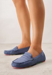 Niebieskie Ażurowe Mokasyny ze Skórzaną Wkładką Ozdobione Przeszyciami Sylilise. Niebieskie mokasyny damskie Born2be, z jeansu, bez obcasa. Za 99.99 zł.