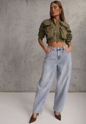 Niebieskie Jeansy Typu Loose z Bawełną High Waist Maeriala. Niebieskie jeansy damskie Renee, z podwyższonym stanem. Za 119.99 zł.