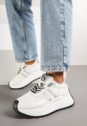 Białe Sznurowane Sneakersy Vices na Grubej Podeszwie z Metaliczną Wstawką Nelenia. Białe obuwie sportowe damskie Born2be, z jeansu, bez zapięcia. Za 119.99 zł.