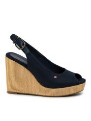 Tommy Hilfiger Sandały Iconic Elena Sling Back Wedge FW0FW04789 Granatowy. Niebieskie sandały damskie Tommy Hilfiger, bez wzorów, z materiału, bez obcasa, na koturnie, bez zapięcia. Za 299.99 zł.