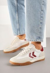 Beżowo-Czerwone Sneakersy w Stylu Klasycznych Tenisówek z Ozdobnymi Przeszyciami Mepnia. Brązowe obuwie sportowe damskie Born2be, z jeansu, bez zapięcia, tenisowe. Za 89.99 zł.