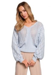 Made of emotion Sweter w kolorze błękitnym rozmiar: S/M. Niebieskie swetry klasyczne damskie Made Of Emotion, m, ze splotem, bez kołnierzyka. Za 166.88 zł.