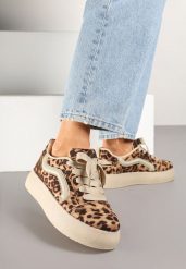 Panterkowe Sneakersy Kultowe Tenisówki na Grubej Podeszwie Nurisora. Obuwie sportowe damskie Renee, z jeansu, bez zapięcia, tenisowe. Za 79.99 zł.