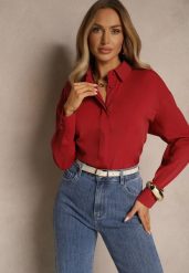 Bordowa Koszula z Wiskozą w Klasycznym Stylu Lisarila. Czerwone koszule damskie Renee, m, bez wzorów, z jeansu, klasyczne, bez kołnierzyka, bez ramiączek. Za 59.99 zł.