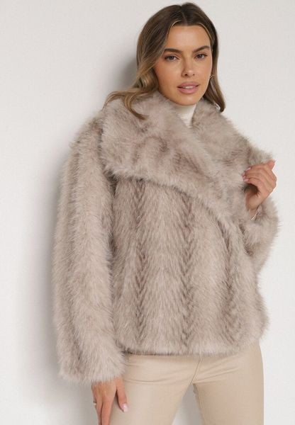 Beżowa Futrzana Kurtka z Cieniowanym Wzorem Monizavia. Brązowe kurtki damskie Born2be, l, bez wzorów, z futra, bez kaptura. Za 229.99 zł.