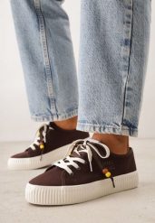 Brązowe Trampki Pod Kostkę na Grubej Podeszwie z Podwójnym Sznurowaniem Callixera. Brązowe trampki damskie Born2be, bez wzorów, z jeansu, bez zapięcia. Za 109.99 zł.