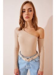 Happiness Istanbul Koszulka w kolorze beżowym rozmiar: S/M. Brązowe koszulki damskie Happiness Istanbul, m, bez wzorów, bez kołnierzyka, bez ramiączek. Za 43.99 zł.