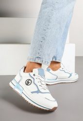 Biało-Niebieskie Sneakersy z Metaliczną Ozdobą Firamia. Białe obuwie sportowe damskie Renee, z jeansu, bez zapięcia. Za 89.99 zł.