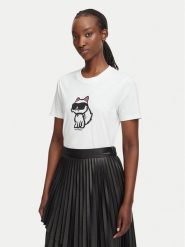 KARL LAGERFELD T-Shirt Ikon Sketch Choupette A1W17128 Biały Regular Fit. Białe t-shirty damskie KARL LAGERFELD, m, bez wzorów, z bawełny, bez kołnierzyka. Za 389.99 zł.