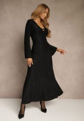 Czarna Rozkloszowana Sukienka Longsleeve w Zebrę Zdobiona Brokatem Mevilisa. Czarne sukienki damskie Renee, z aplikacjami, klasyczne, bez ramiączek. Za 169.99 zł.