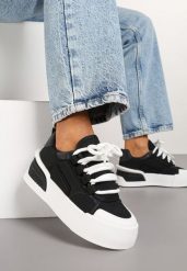 Czarne Sneakersy w Stylu Trampek na Grubej Podeszwie Danimira. Czarne obuwie sportowe damskie Born2be, bez zapięcia. Za 89.99 zł.