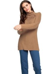 Heine Sweter w kolorze jasnobrązowym rozmiar: 44. Brązowe golfy damskie Heine, z bawełny, bez kołnierzyka. Za 57.06 zł.