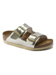 Birkenstock Klapki "Arizona" w kolorze złotym rozmiar: 39. Żółte klapki damskie Birkenstock, bez wzorów, z otwartym noskiem, bez obcasa, bez zapięcia. Za 307.46 zł.