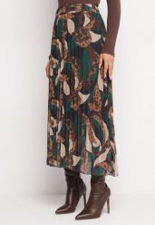 Beżowo-Brązowa Plisowana Spódnica Maxi Ozdobiona Abstrakcyjnym Wzorem Fitsumena. Brązowe spódnice damskie Born2be, s, bez wzorów, maxi. Za 59.99 zł.