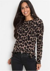 Sweter żakardowy. Brązowe swetry klasyczne damskie bonprix, z żakardem, bez kołnierzyka. Za 114.99 zł.