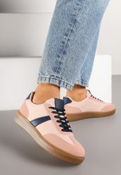 Różowo-Granatowe Sneakersy Tenisówki z Geometrycznym Wzorem Hanivra. Czerwone obuwie sportowe damskie Renee, bez wzorów, z jeansu, bez zapięcia. Za 74.99 zł.