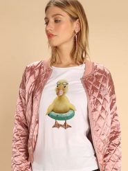 WOOOP Koszulka "Duck Bouee" w kolorze białym rozmiar: XL. Białe bluzki damskie Wooop, xl, bez wzorów, z bawełny, bez kołnierzyka, bez ramiączek. Za 87.81 zł.