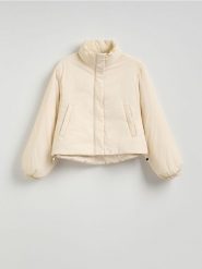 Kurtka bomber oversize z ociepleniem - złamana biel. Kurtki damskie Reserved, l, bez wzorów, z tkaniny, bez kaptura. W wyprzedaży za 99.99 zł.