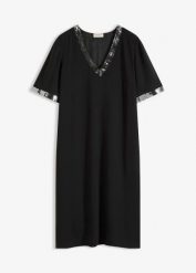 Sukienka szyfonowa z cekinami. Czarne sukienki damskie bonprix, bez wzorów, z szyfonu, eleganckie, bez ramiączek. Za 79.99 zł.