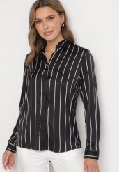 Czarna Koszula w Delikatne Paski z Podpinanymi Rękawami Berraza. Czarne koszule damskie Born2be, l, bez wzorów, z jeansu, eleganckie, bez kołnierzyka, bez ramiączek. Za 59.99 zł.