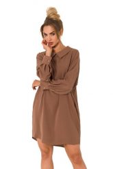 Sukienka koszulowa z dekoltem V na plecach brązowa. Brązowe sukienki damskie MOE, bez wzorów, z tkaniny, eleganckie, bez ramiączek. Za 279.00 zł.
