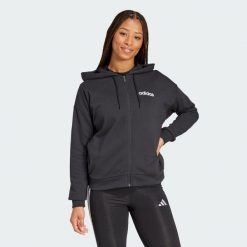 Bluza z kapturem Essentials Linear Full-Zip French Terry. Białe bluzy damskie Adidas, bez wzorów, z materiału, z kapturem. W wyprzedaży za 124.50 zł.