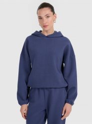 4F Bluza dresowa z waflowej dzianiny damska - granatowa XXL. Niebieskie bluzy damskie 4F, xxl, bez wzorów, z dresówki, bez kaptura. Za 179.99 zł.