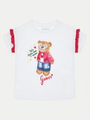 Guess T-Shirt K5RI12 K6YW4 Biały Regular Fit. Białe koszulki i t-shirty dziewczęce Guess, z aplikacjami, z bawełny, bez kołnierzyka, bez ramiączek. Za 69.99 zł.