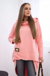 Bluza z długim tyłem i kapturem morelowa. Pomarańczowe bluzy damskie KESI, l, bez wzorów, z bawełny. Za 229.98 zł.