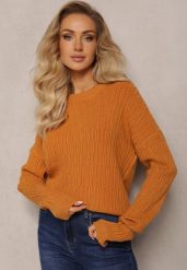 Brązowy Sweter z Tłoczeniami o Klasycznym Fasonie Sigune. Brązowe swetry klasyczne damskie Renee, na jesień, bez kołnierzyka. Za 84.99 zł.