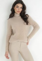 Beżowy Golf Wełniany Karle. Brązowe golfy damskie Born2be, m, bez wzorów, z tkaniny, bez ramiączek. Za 59.99 zł.