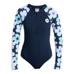 Jednoczęściowy kostium kąpielowy z długim rękawem damski ROXY ACTIVE. Czarne stroje jednoczęściowe Roxy, bez wzorów, z elastanu. Za 389.99 zł.