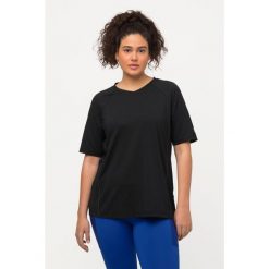 Damskie T-shirt ochrona UV 50+ dekolt w serek rękaw 1/2. Czarne koszulki sportowe damskie Ulla Popken, plus size, bez wzorów, z elastanu, bez ramiączek. Za 179.99 zł.