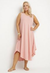 Różowa Rozkloszowana Sukienka z Bawełną Nairilo. Czerwone sukienki damskie Born2be, bez wzorów, z bawełny, eleganckie, bez ramiączek. Za 99.99 zł.